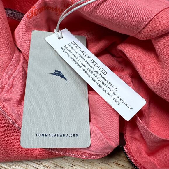 Tommy Bahama NWT Tobago Bay Half Zip Sweatshirt Peach Men's Size M Pima Cotton - Picture 6 of 10